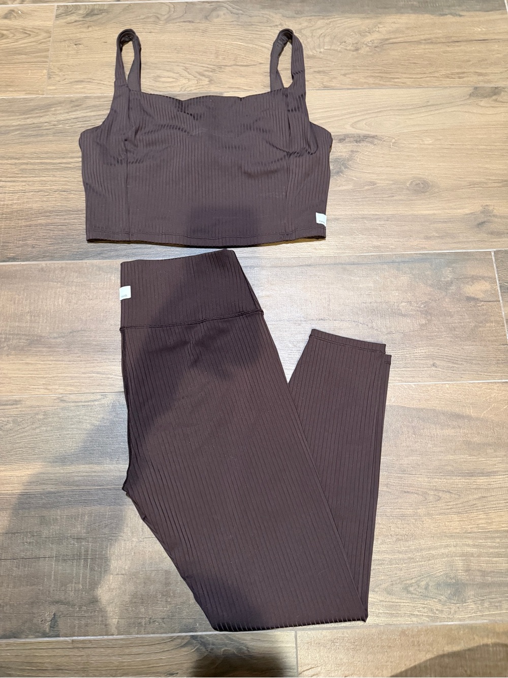 Vuori Ribbed High-Waist Legging & Crop Tank Set - Dark Brown